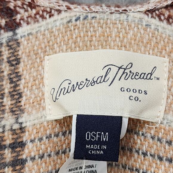 NEW Universal‎ Thread Poncho Womens OSFM OS Tan Plaid Fringe Poncho Wrap Boho - Picture 5 of 10